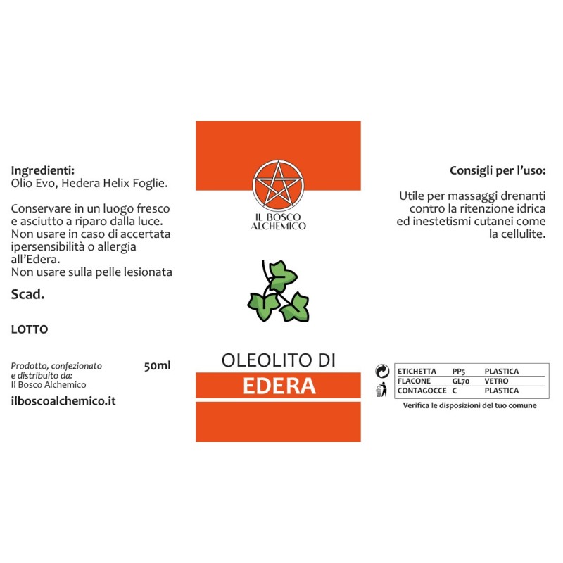 Oleolito di Edera 50ml – Drenante Naturale Anticellulite